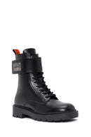 Harley Davidson Women's Black Dearie Lace-Up Zipper Detail Leather Combat Boots | Derimod