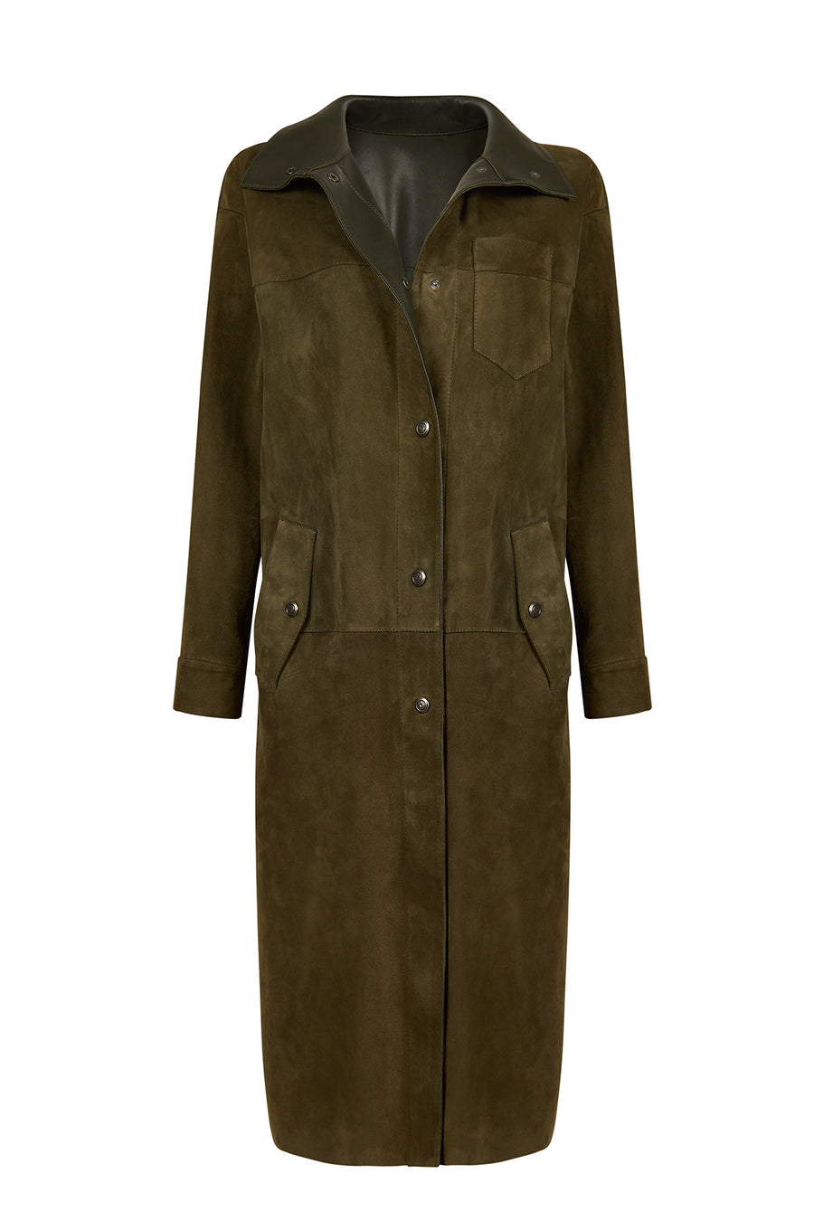 Los Angeles Woman Green Suede Coat 26WGD569810 | Derimod