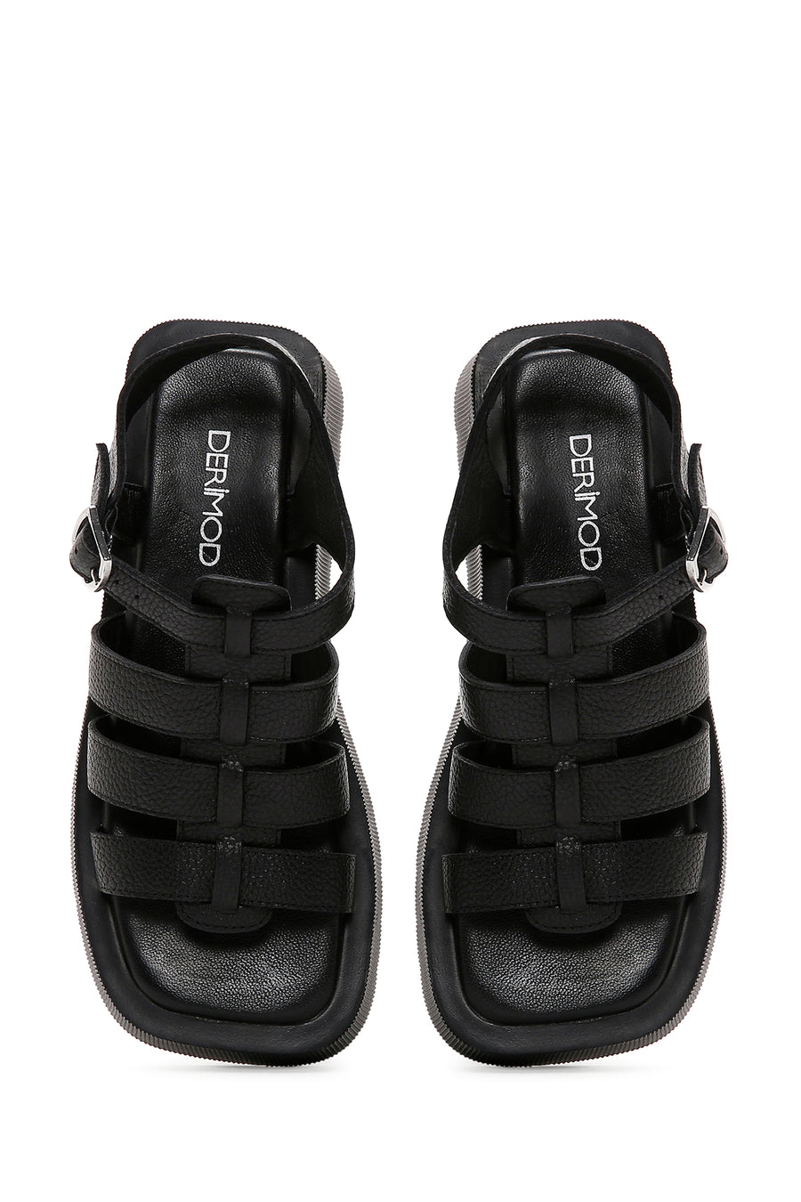 Women's Black Leather Thick Soled Sandals