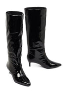 Woman Black Short Thin-Heeled Patent Leather Boot | Derimod