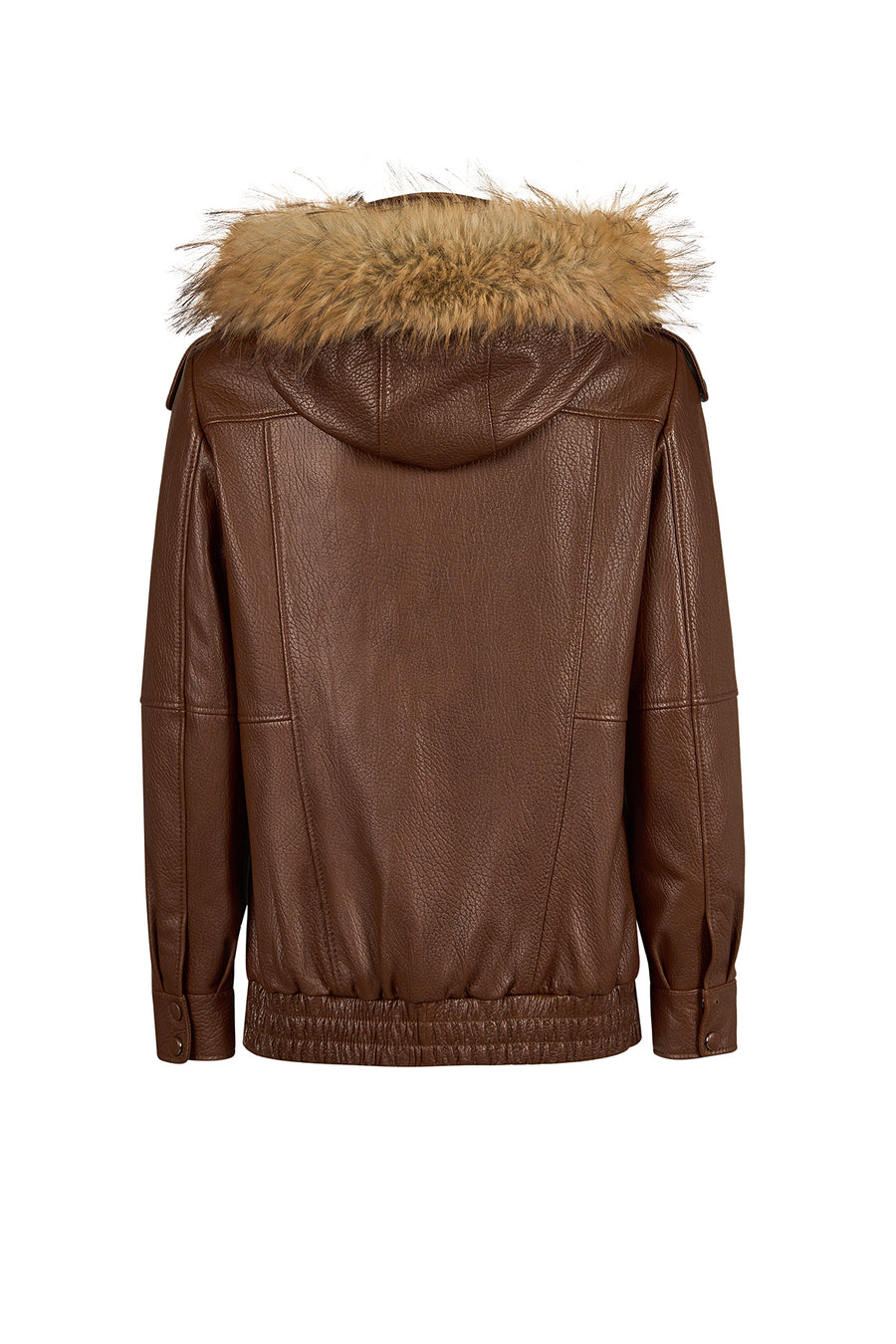 Carmen Woman Brown Fur Collar Leather Coat