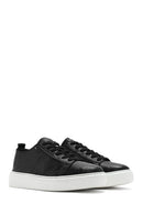 Men's Black Lace-up Thick-Sole Leather Sneaker | Derimod