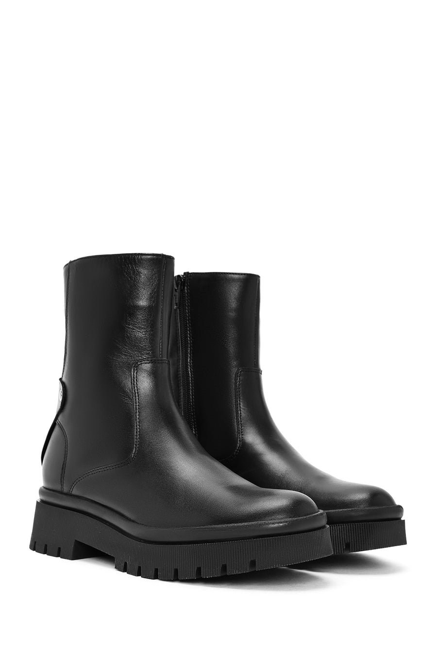 Women's Black Zippered Leather Boots