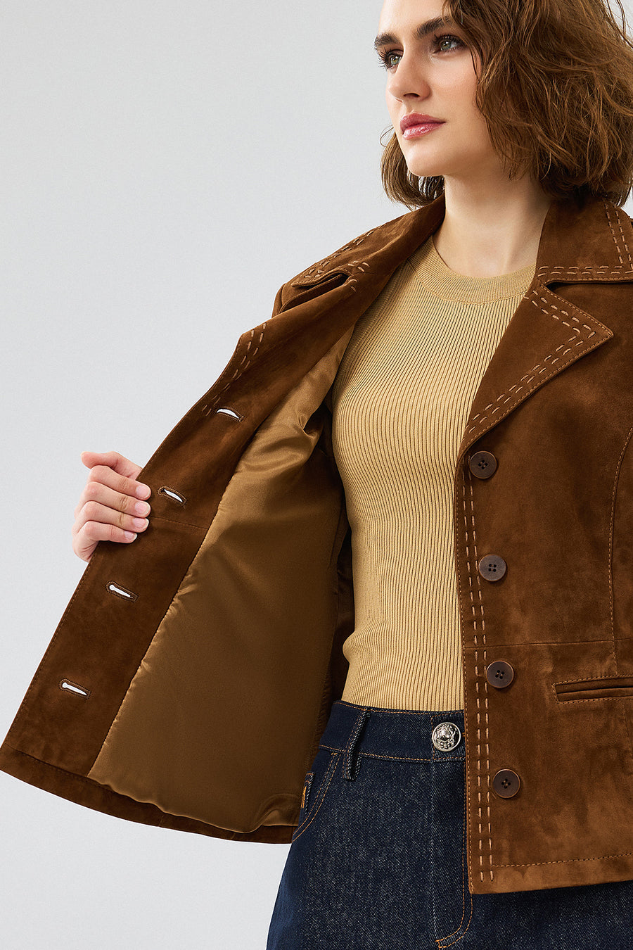Giselle Women's Tan Short Suede Leather Jacket
