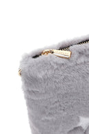 Women's Gray Long Chain Strap Star Pattern Plush Clutch Bag | Derimod