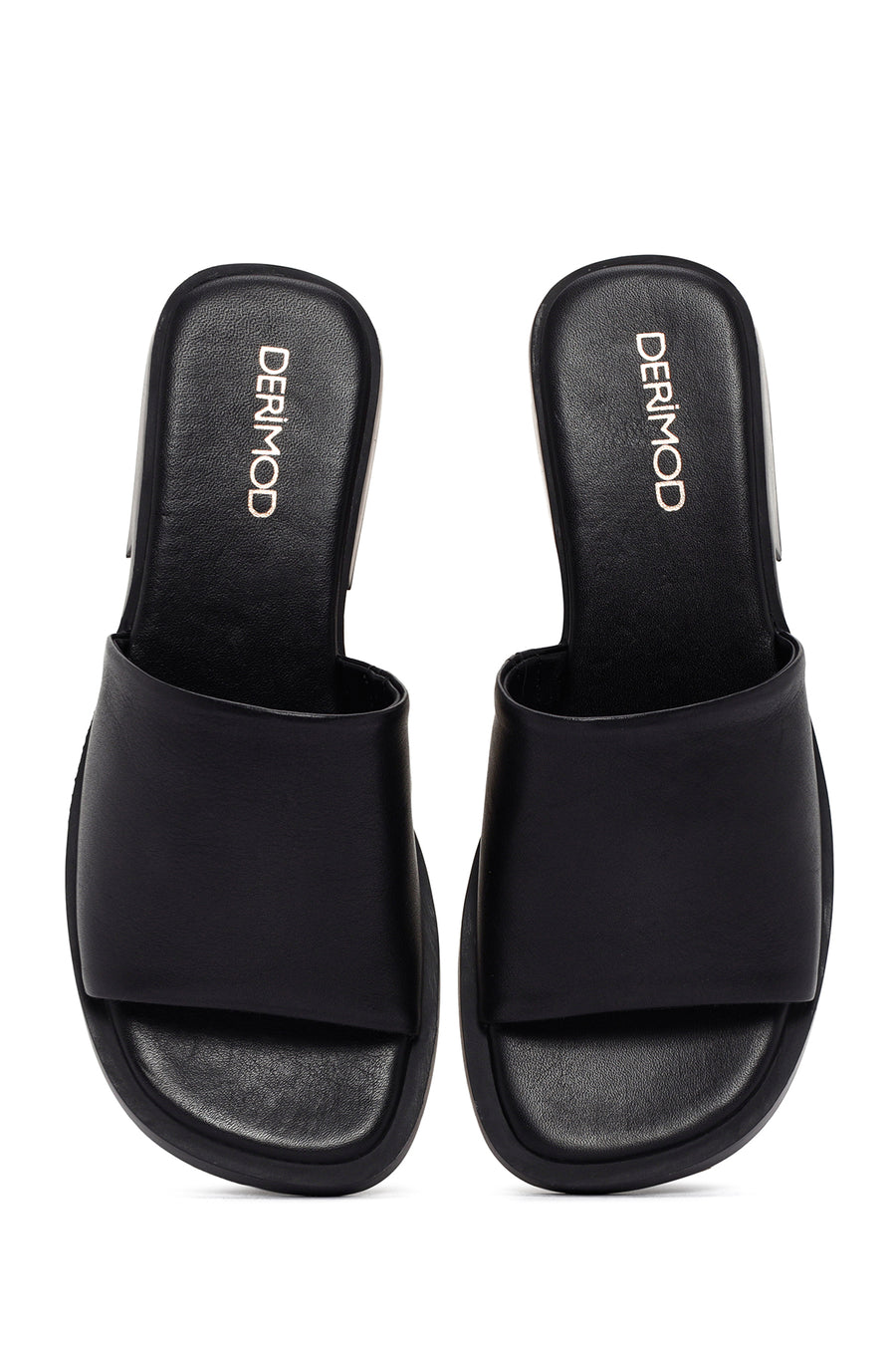 Women's Black Leather Slippers