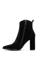 Women's Black Suede Leather Heeled Boots | Derimod