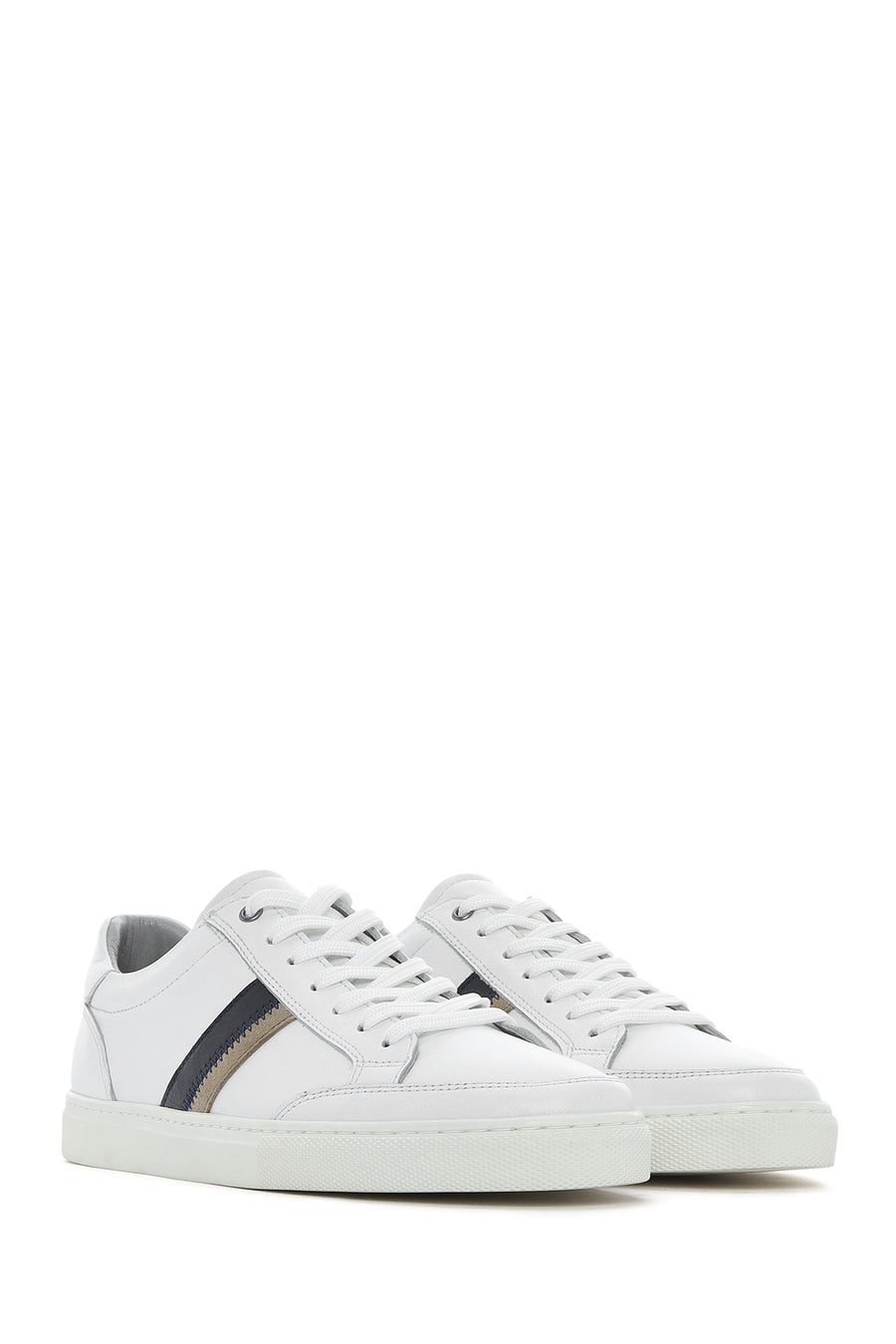 Men's White Lace-up Leather Sneaker