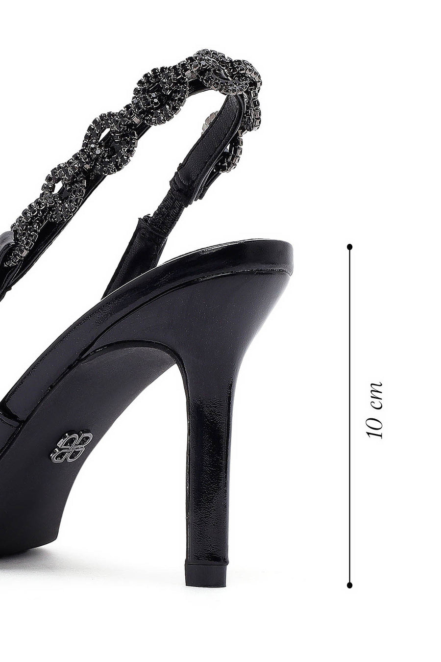 Women's Black Stone-Embellished Open Back Metallic Stiletto Shoes