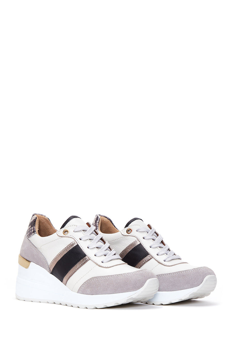 Kadın Bej Deri Dolgu Topuklu Sneaker
