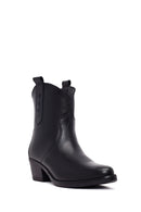 Women's Black Thick Heeled Leather Cowboy Boots | Derimod