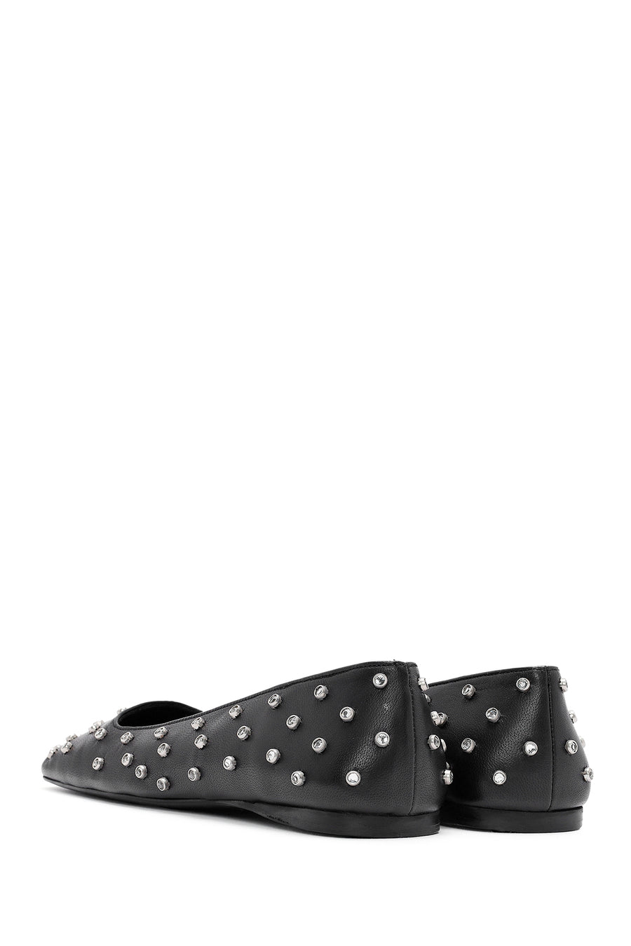 Women's Black Stone Detailed Leather Ballerinas