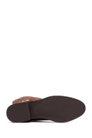 Woman Brown Zippered Low Heel Suede Leather Boot | Derimod