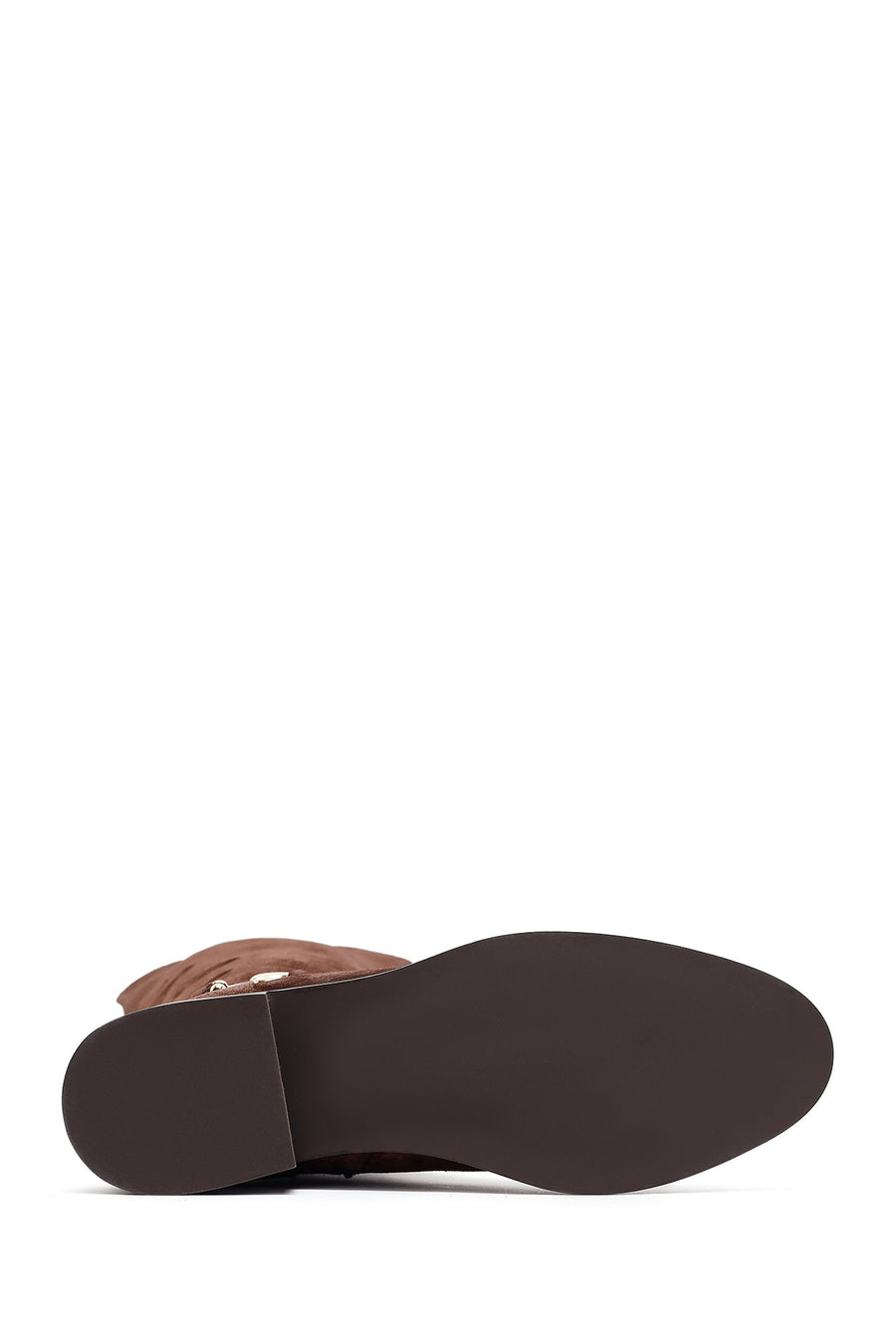 Woman Brown Zippered Low Heel Suede Leather Boot