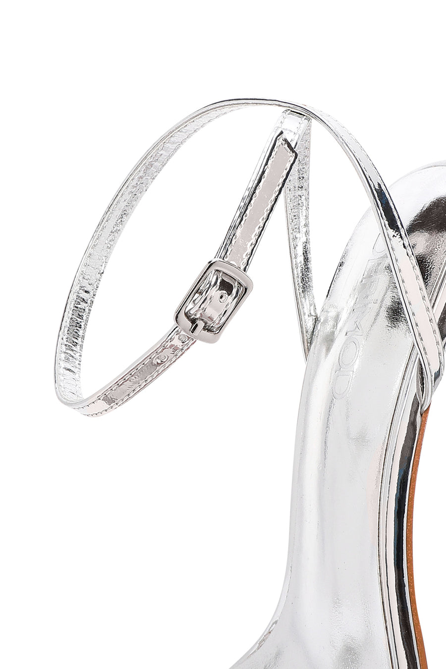 Women's Silver Ankle Strap High Thin Heel Metallic Sandals