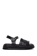 Woman Black Buckled Thick-Soled Leather Sandal | Derimod