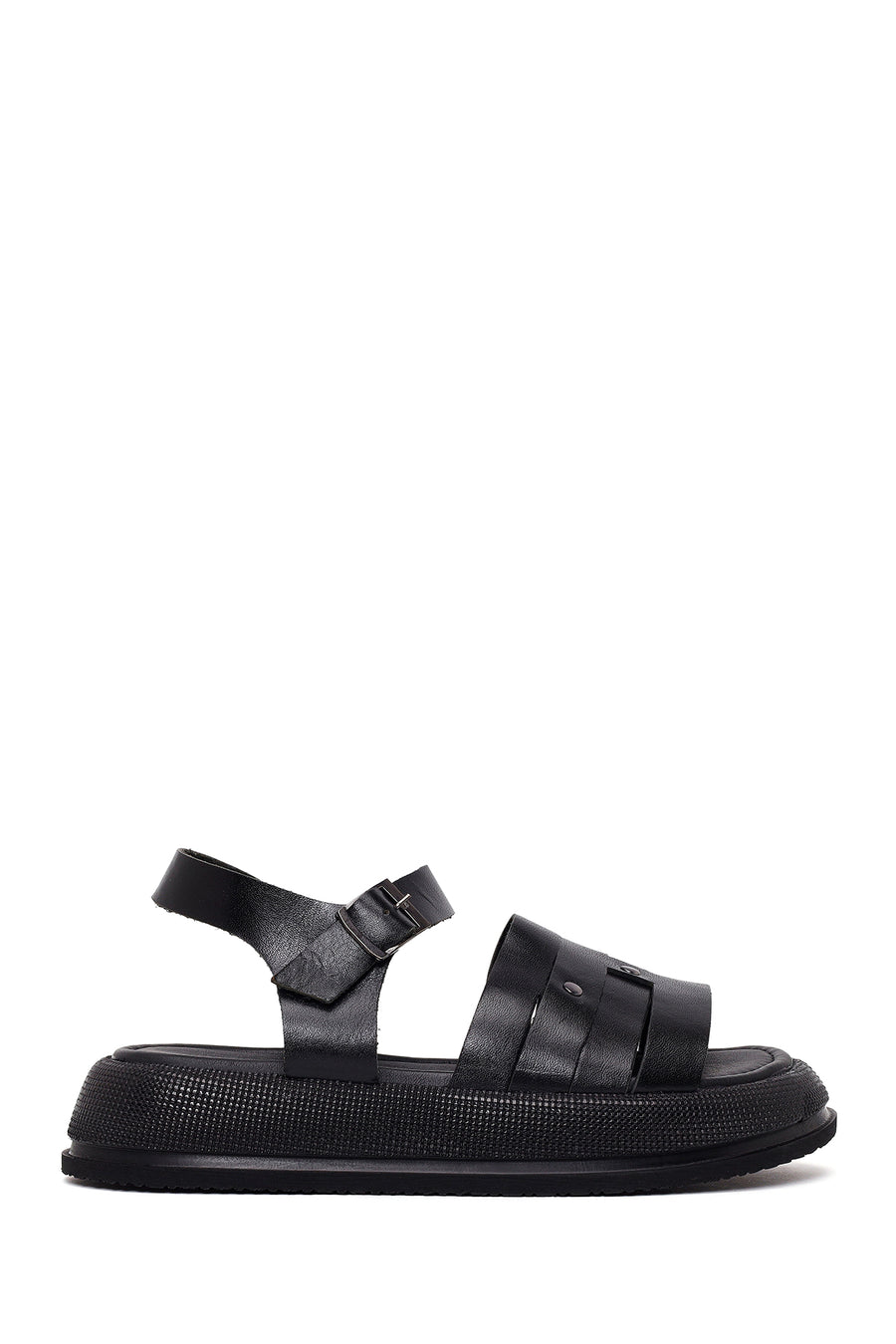 Woman Black Buckled Thick-Soled Leather Sandal 26SFD332718 | Derimod