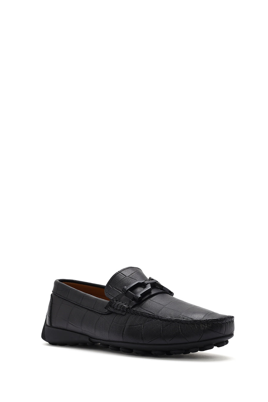 Men's Black Buckled Leather Loafer