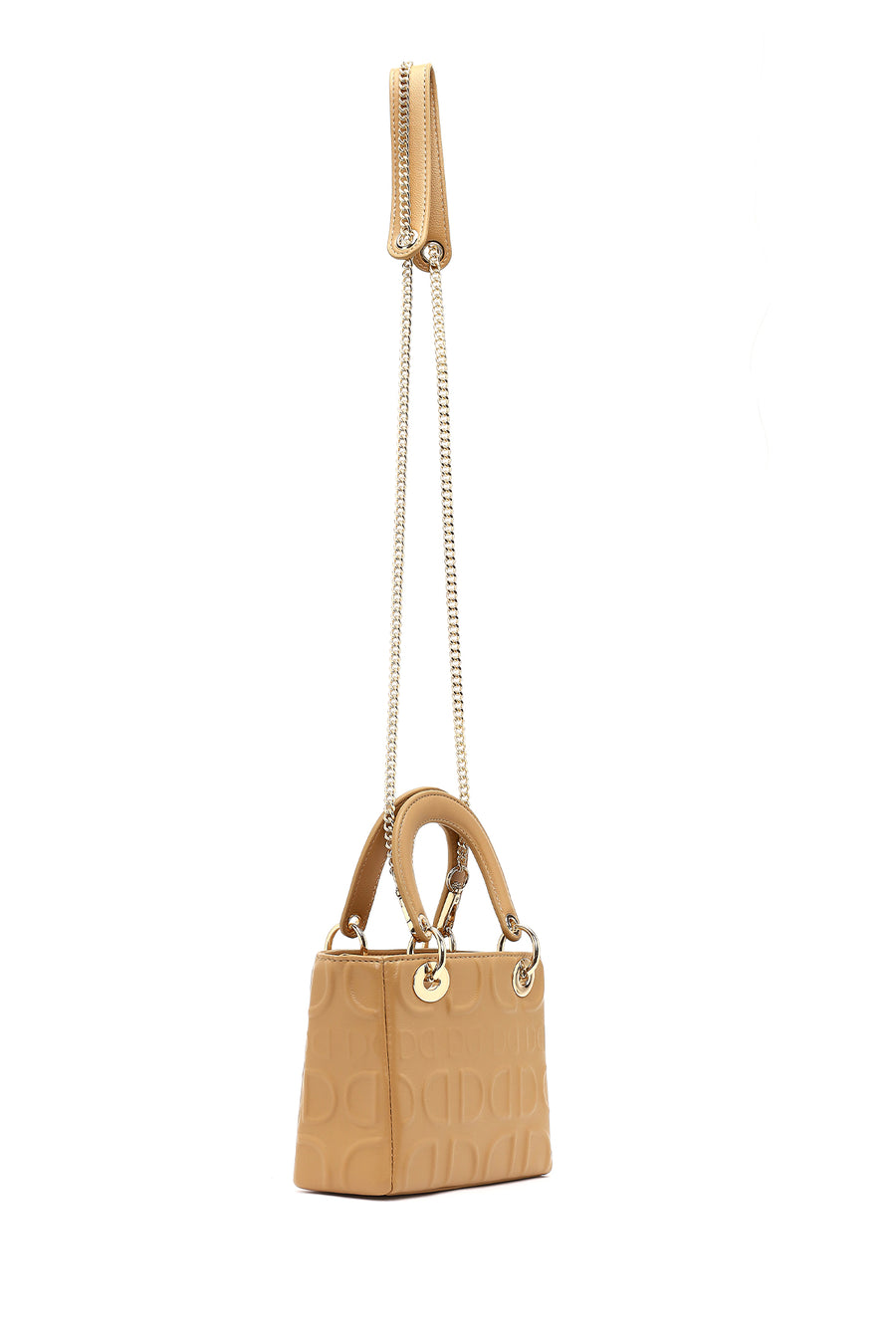 Women's Beige Long Strap Printed Mini Shoulder Bag