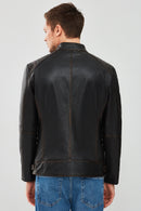 New Durant Men's Black Slim-Fit Vintage Leather Coat | Derimod