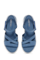 Women's Blue Ankle Strap Leather Comfort Sandals | Derimod