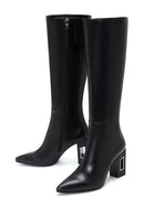 Women's Black Leather Heeled Boots | Derimod