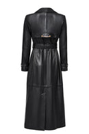 Jenny -X Women's Black Belt Detailed Leather Trench Coat | Derimod