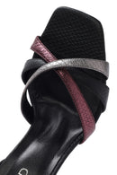 Kadın Siyah Bilekten Bağlamalı İnce Yüksek Topuklu Desenli Deri Sandalet | Derimod