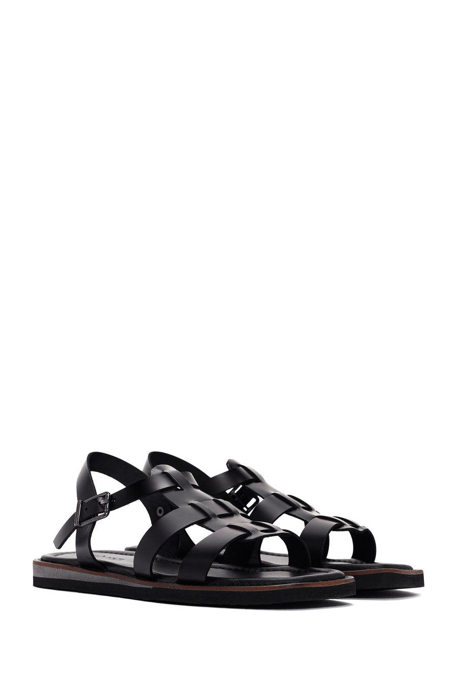 Women's Black Ankle Strap Leather Sandals