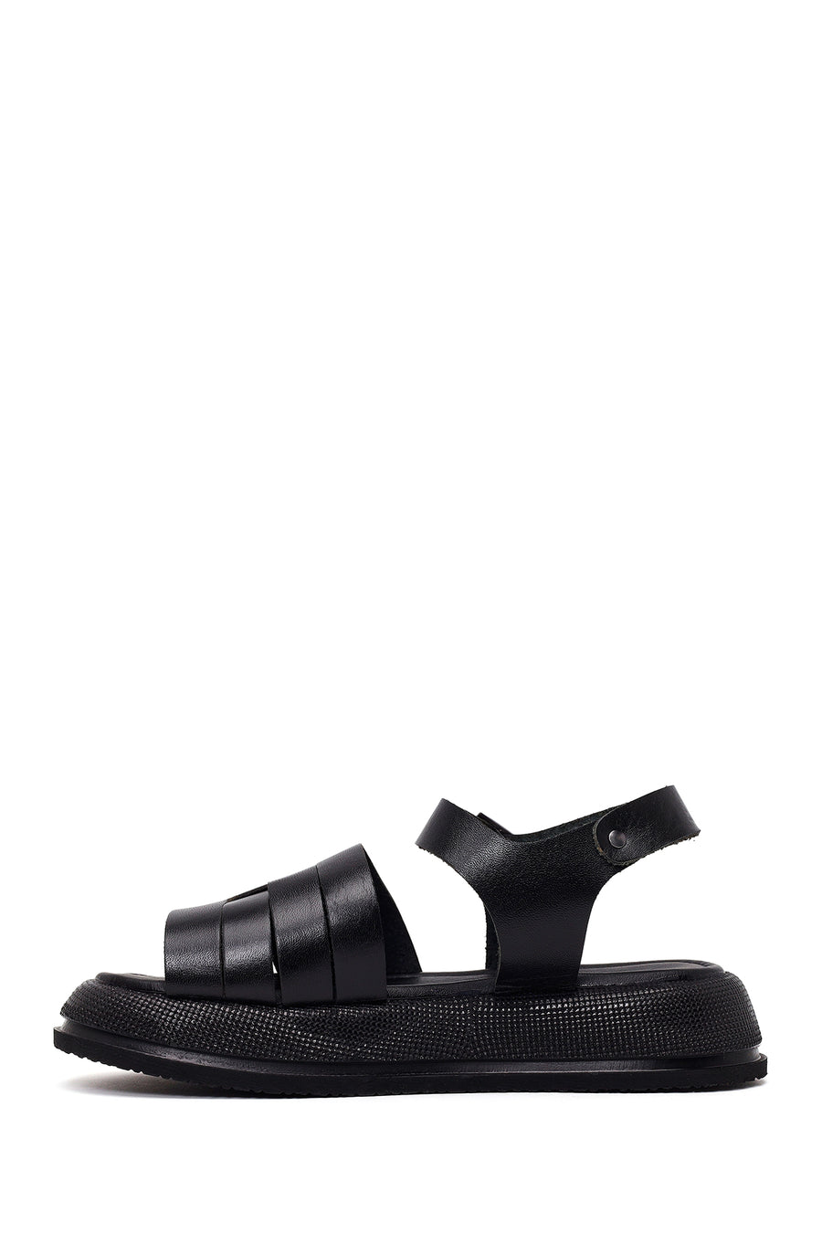 Woman Black Buckled Thick-Soled Leather Sandal