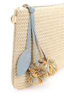 Woman Light Beige Wicker Clutch Bag with Long Chain Strap | Derimod