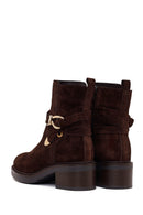 Woman Brown Zip Closure Thick-Heeled Suede Boots Casual Boots | Derimod
