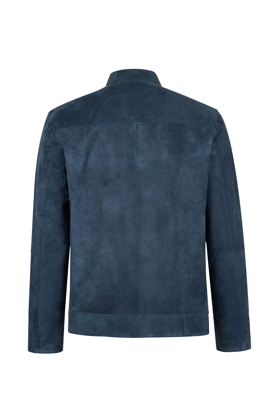 Clint Male Navy Mandarin Collar Reversible Suede Leather Jacket