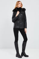 Lavinia Women's Black Hooded Fur Leather Coat | Derimod