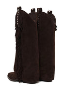 Woman Brown Thick-Heeled Suede Cowboy Boots | Derimod