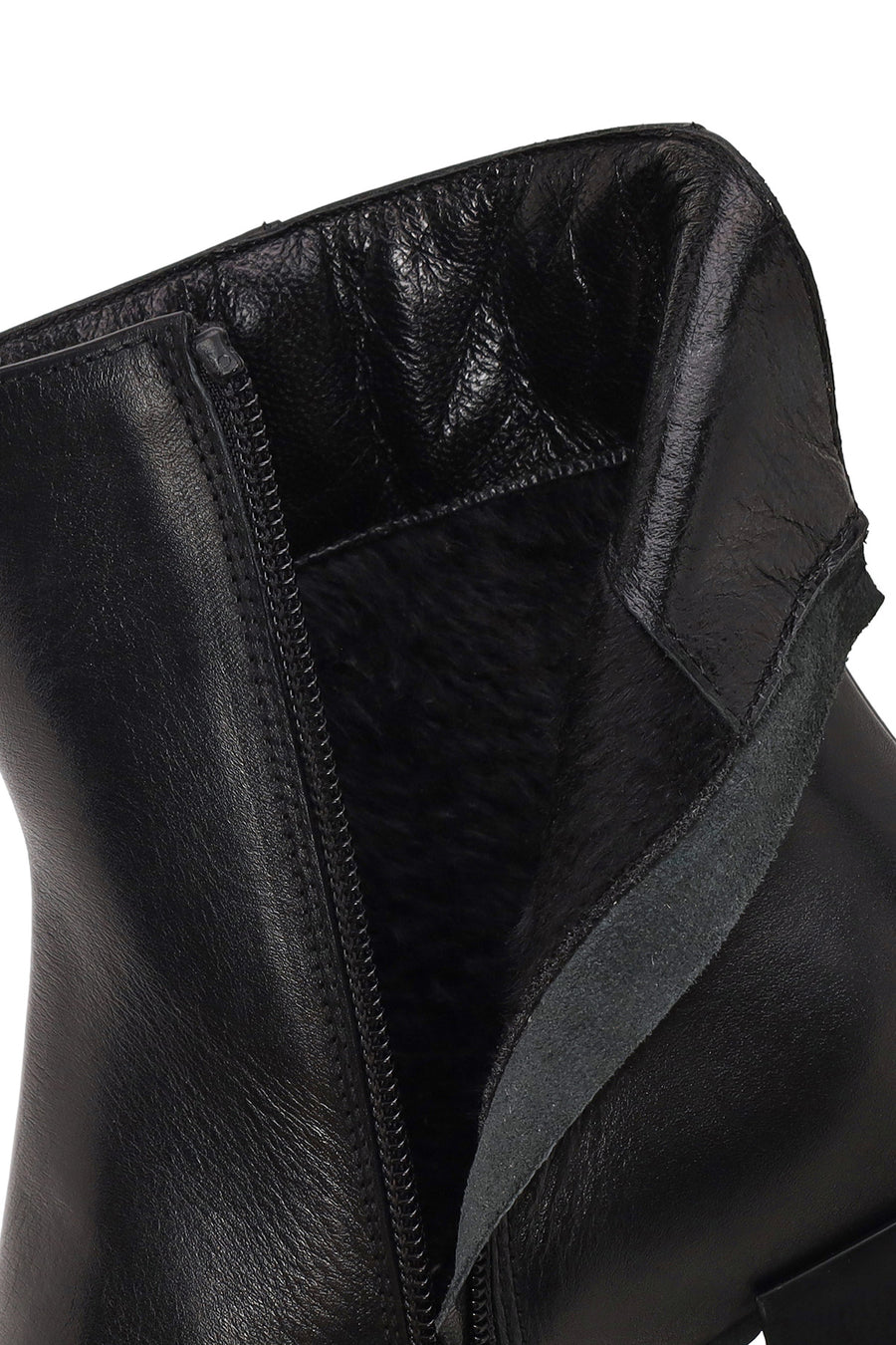 Woman Black Zip Closure Thick-Heeled Leather Boots