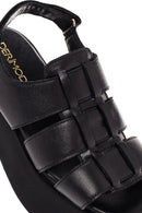 Women's Black Thick-Sole Leather Sandals | Derimod