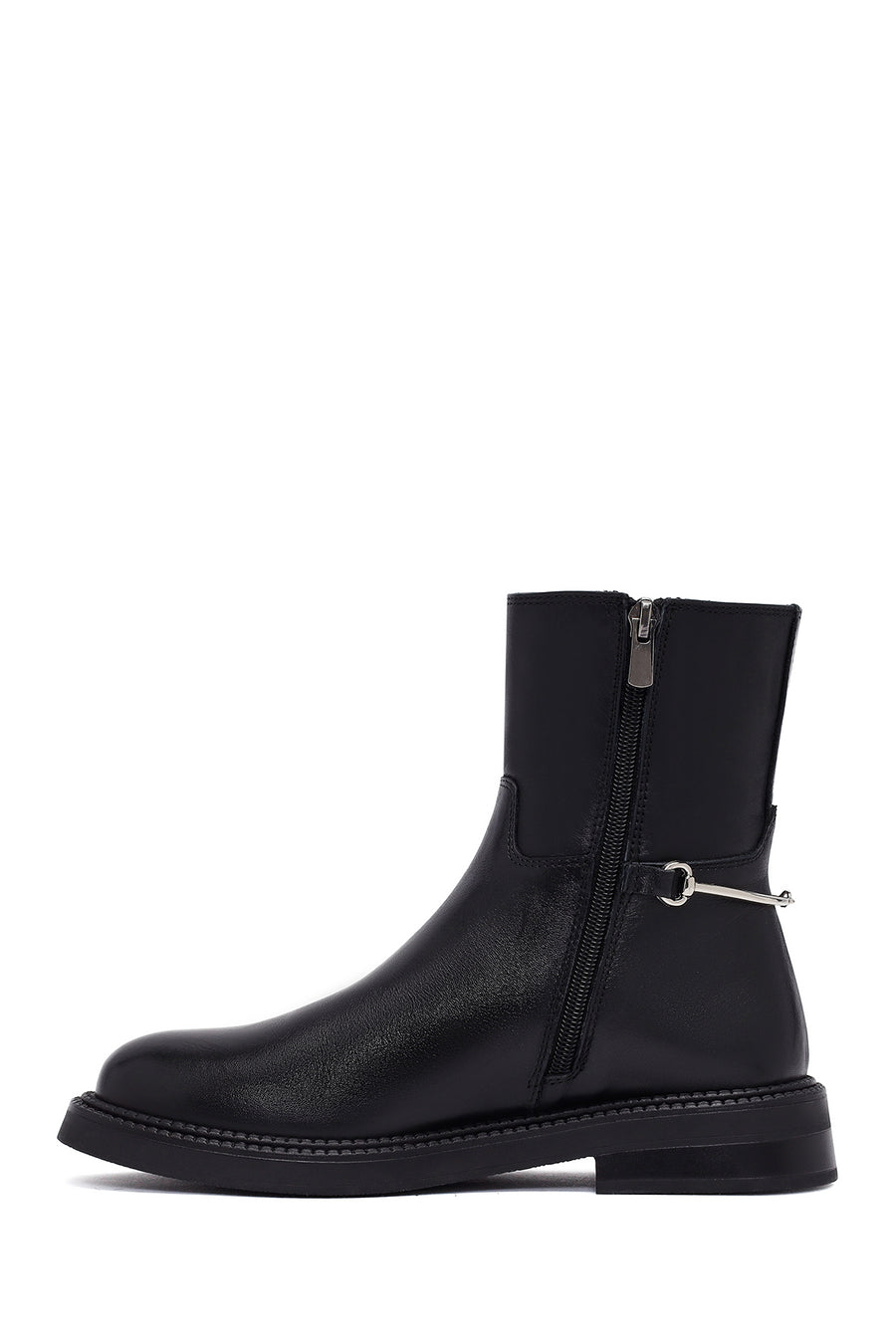 Woman Black Zip Closure Leather Boots