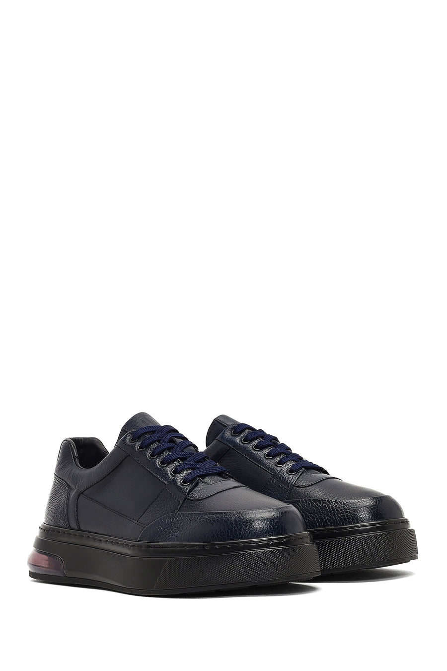 Men's Navy Blue Lace-Up Thick Sole Leather Sneaker