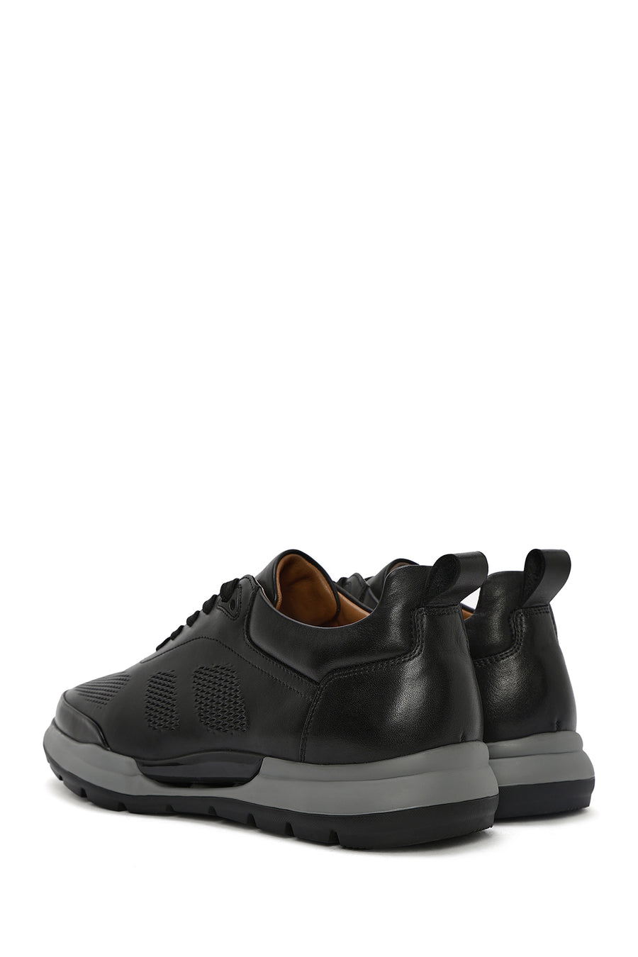 Erkek Siyah Bağcıklı Deri Casual Sneaker
