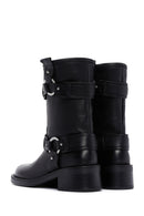 Women's Black Leather Buckle Boots | Derimod