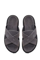 Male Grey Suede Slipper | Derimod