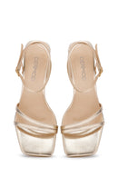 Women's Gold Metallic Ankle Strap Thin Heel Sandals | Derimod