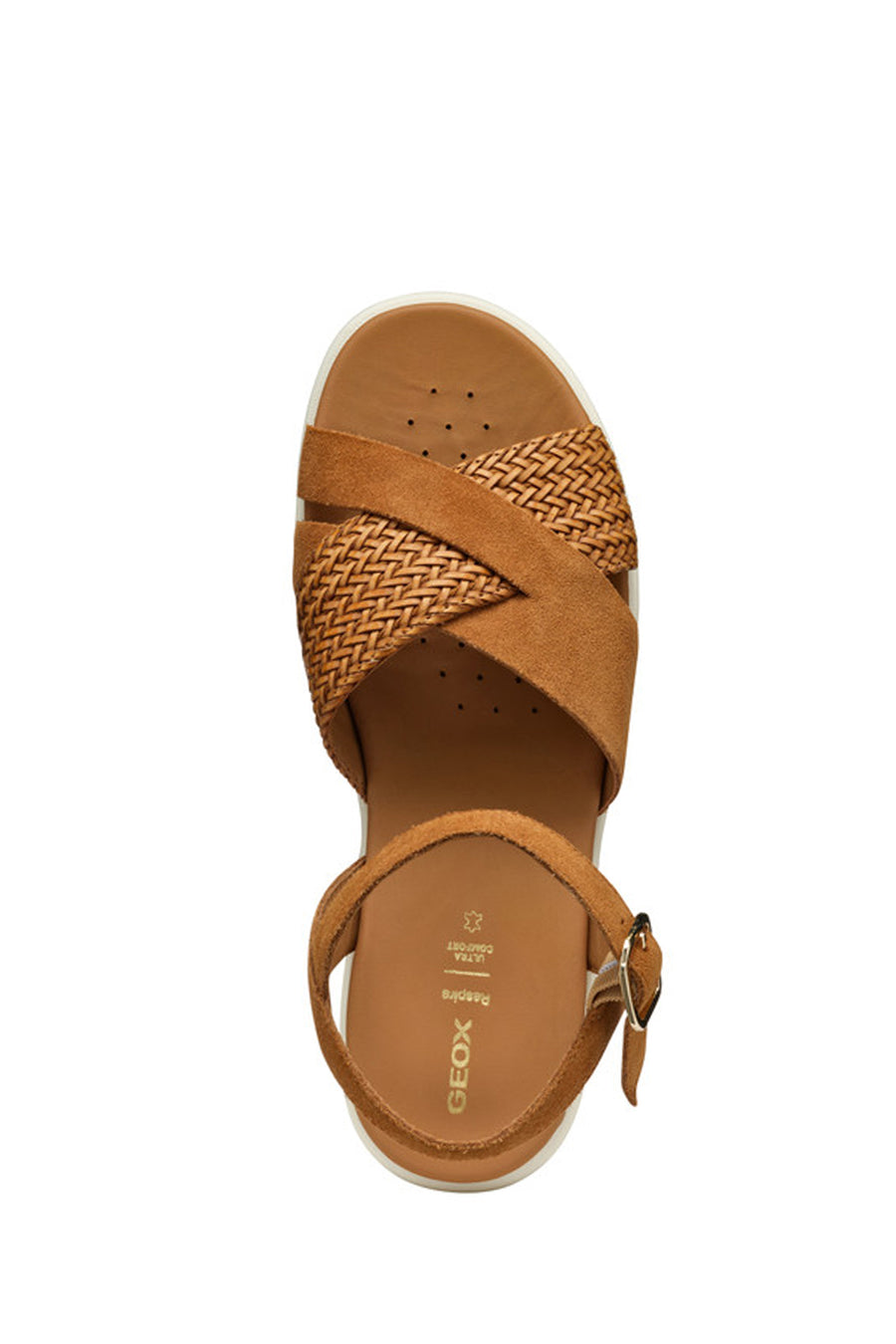 Geox Women's Tan D Xand 2.2SA - Suede Ankle Buckle Wedge Heel Leather Sandals