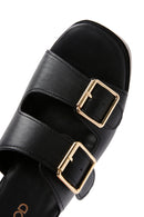 Women's Black Double Buckle Wedge Heeled Slippers | Derimod