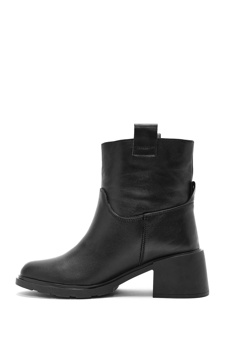 Women's Black Thick Heeled Leather Boots