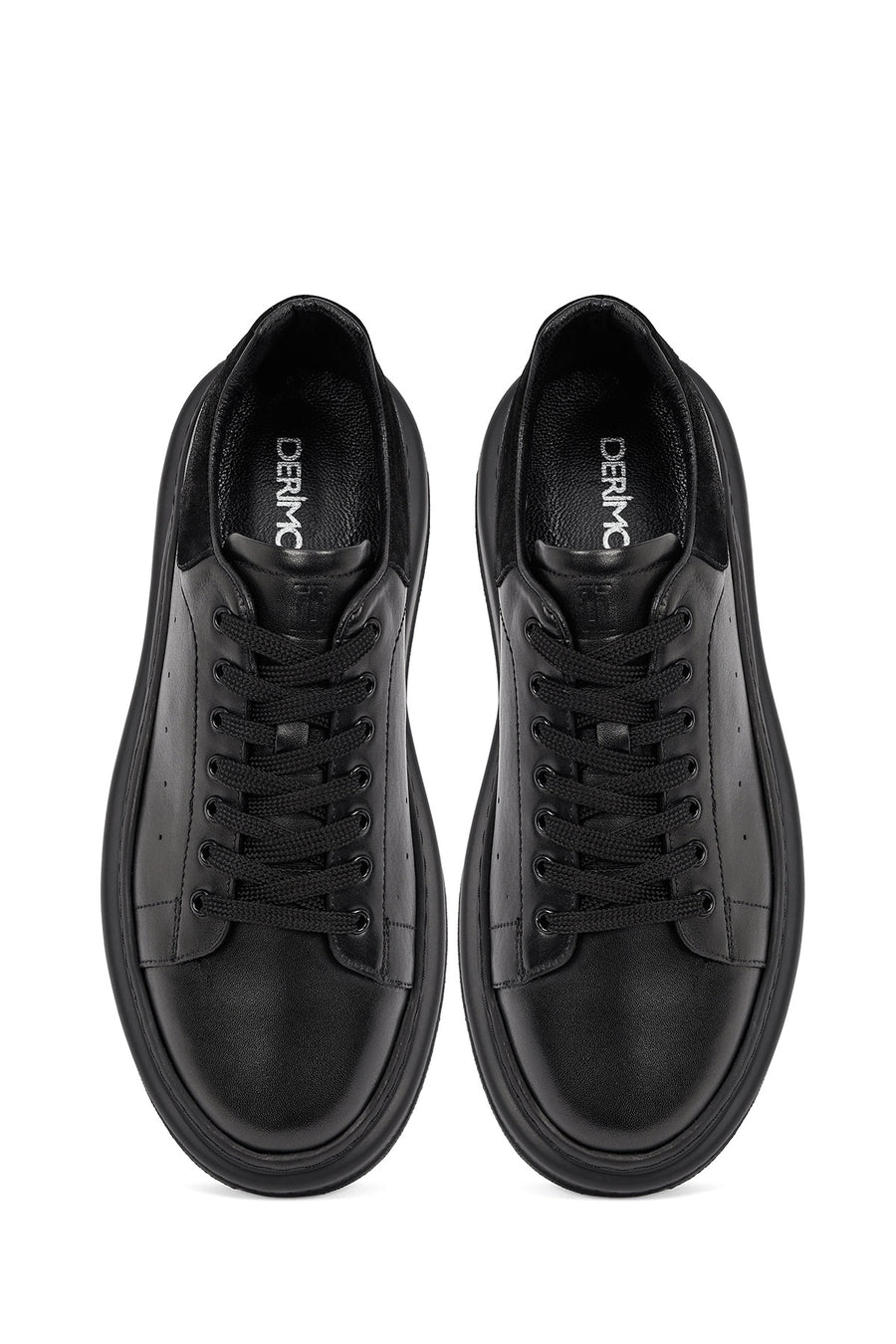 Erkek Siyah Bağcıklı Kalın Tabanlı Deri Sneaker