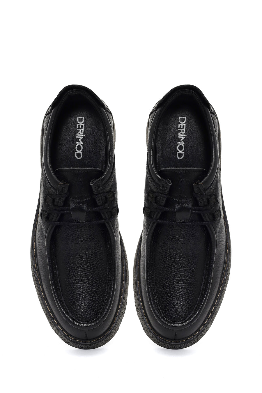 Male Black Lace-Up Thick-Soled Leather Casual Shoes