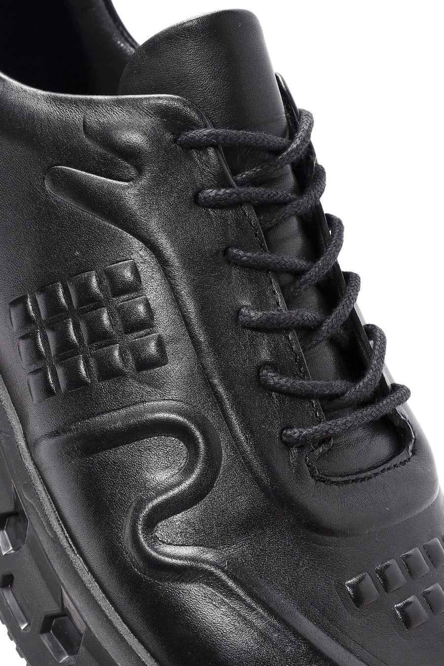Erkek Siyah Bağcıklı Deri Sneaker