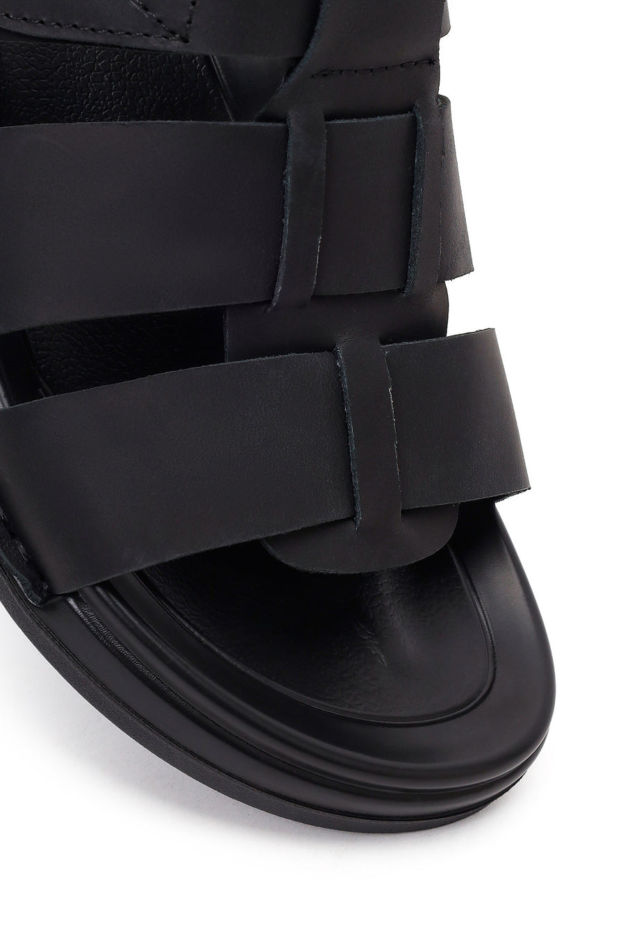 Men's Black Strapped Nubuck Leather Sandals